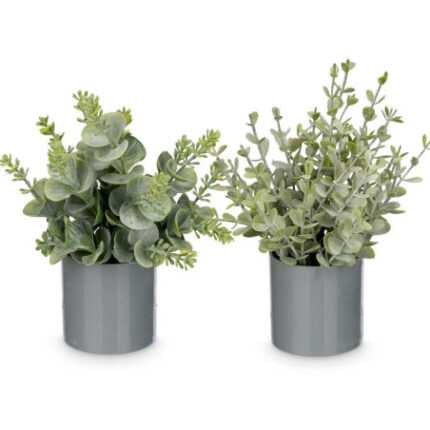 Lot de 2 Plantes Artificiel en Pot "Cylindro" 20cm Vert