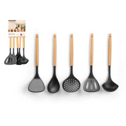 Lot de 5 Ustensiles "Bambou" 44cm Naturel & Noir
